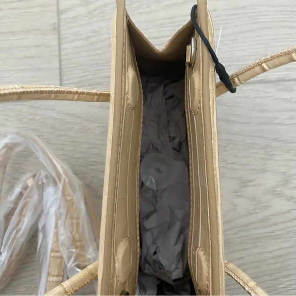 Mango Geometric Croc Embossed Faux Leather Top Handle Bag with Crossbody Strap - Picture 8 of 12